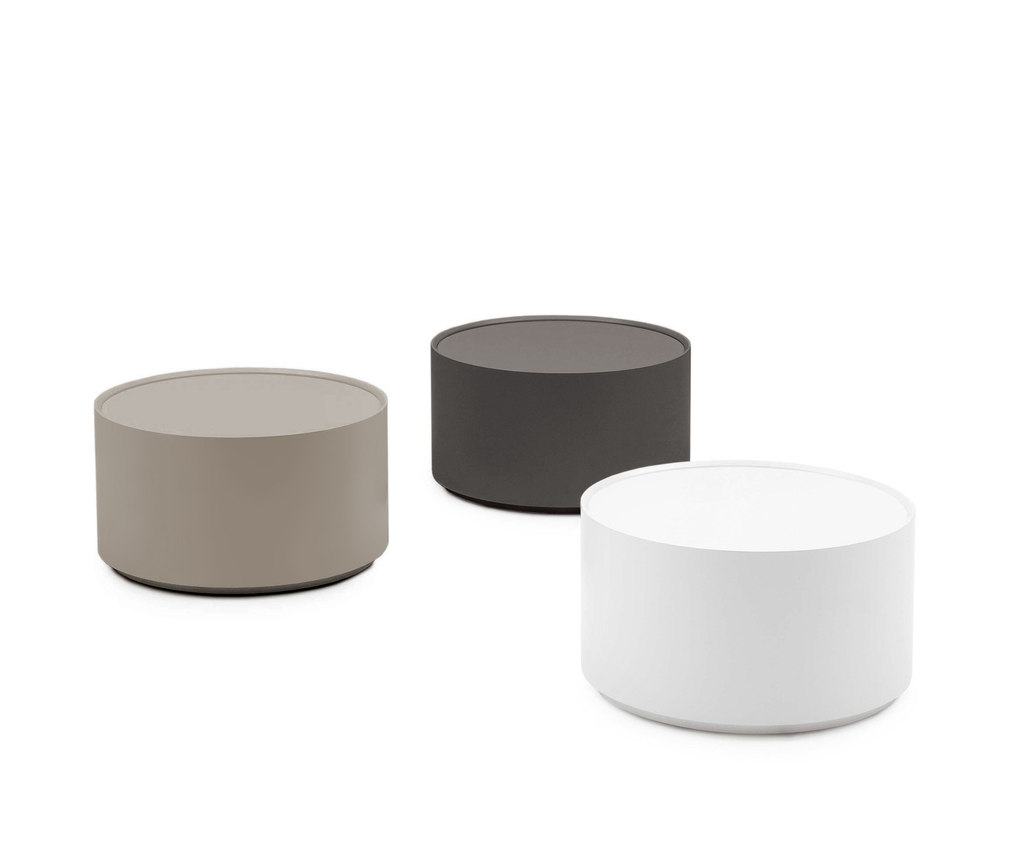 Novamobili Table d'appoint design ronde Allout avec tiroir en blanc, sable et quartz Novamobili Table d'appoint design ronde Allout avec tiroir en blanc, sable et quartz