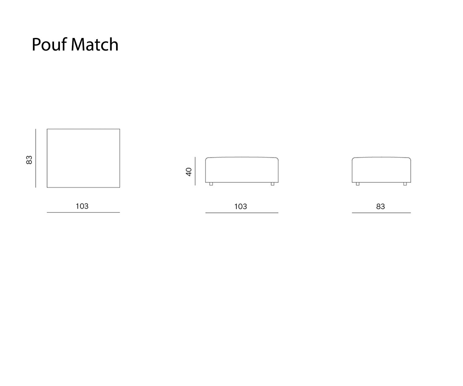 Pouf Design Tabouret Match de Prostoria Dimensions de l'esquisse