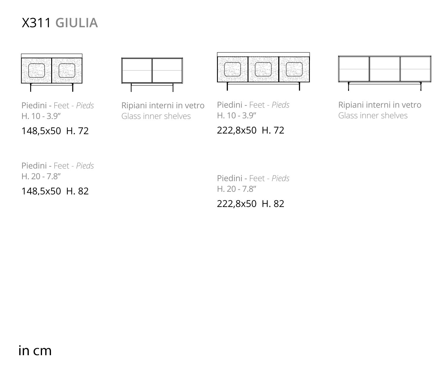 Ozzio Giulia X311 Buffet design avec façade en verre argenté