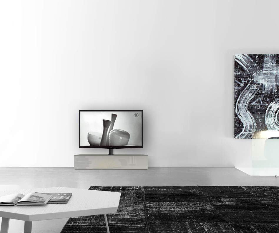 Design Lowboard Konfigurator mit TV Halterung Boden Breite 120 25,5 54,6 mitte glanz hellgrau