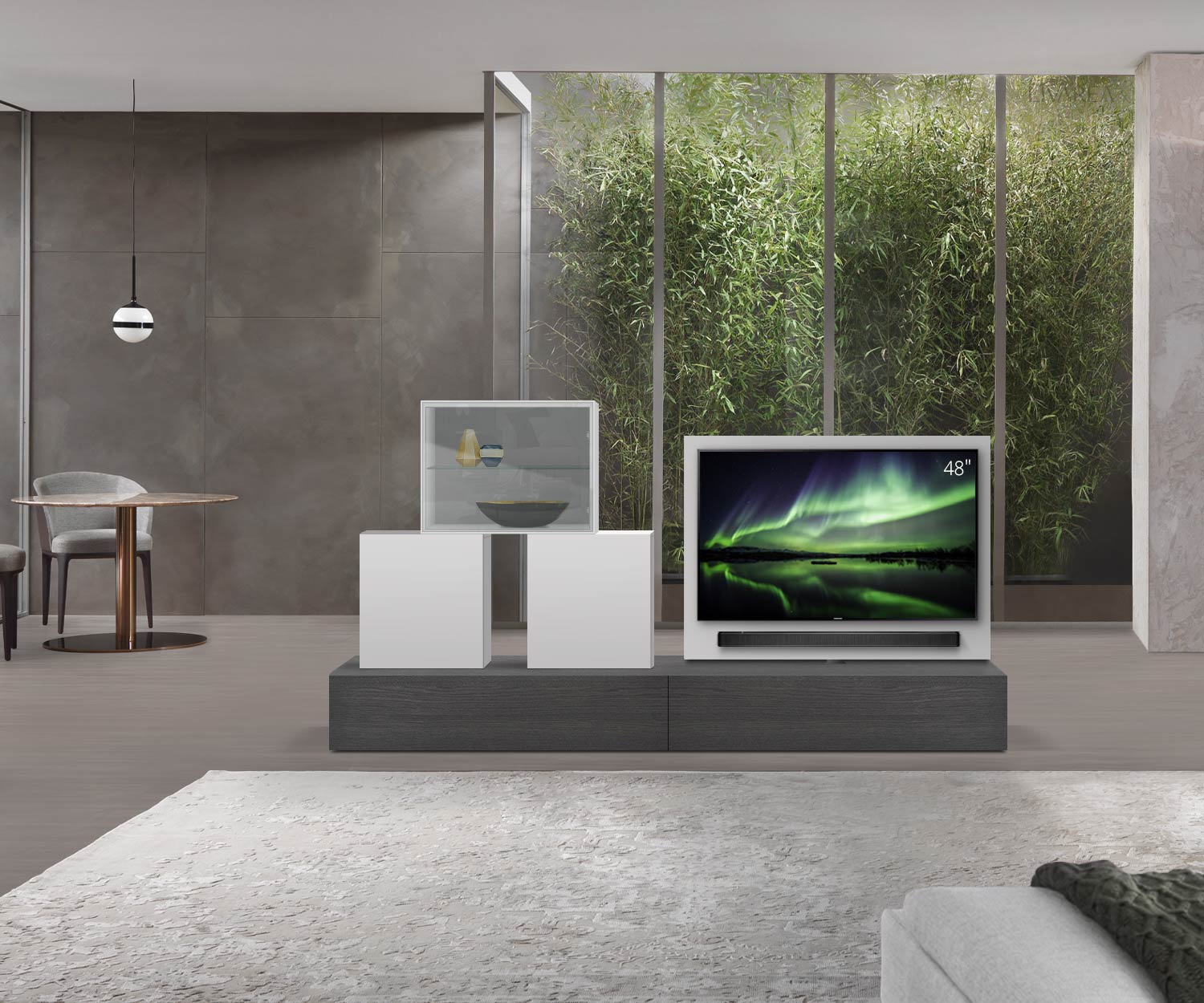 Livitalia Roto Design Lowboard Séparation de pièce avec panneau TV pivotant L120 50 H33 P56 EiGr B120li mBox Livitalia Roto Design Lowboard Séparation de pièce avec panneau TV pivotant L120 50 H33 P56 EiGr B120li mBox