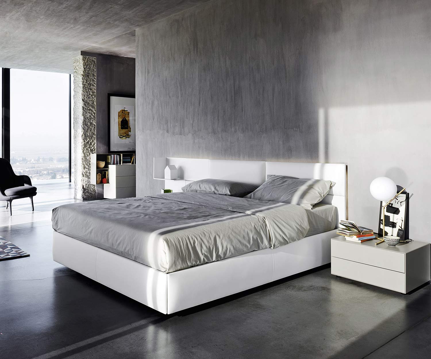 Exclusif Livitalia Table de nuit design Ecletto avec 2 tiroirs en blanc