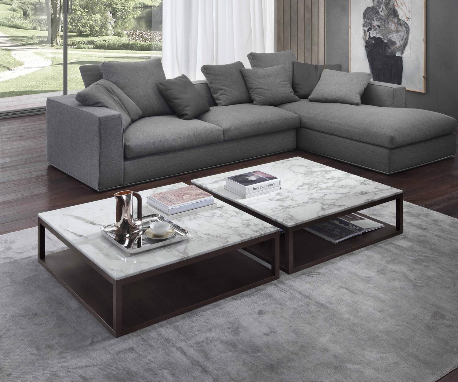 Moderner Marelli Designer Couchtisch Stone mit weißem Marmor Tischplatte Moderner Marelli Designer Couchtisch Stone mit weißem Marmor Tischplatte