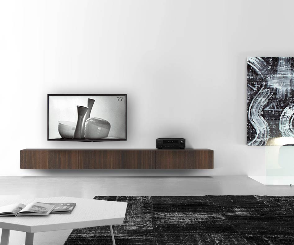 Livitalia Bois Table basse design Configurateur mural 300 cm 32 cm 56 cm Chêne brun