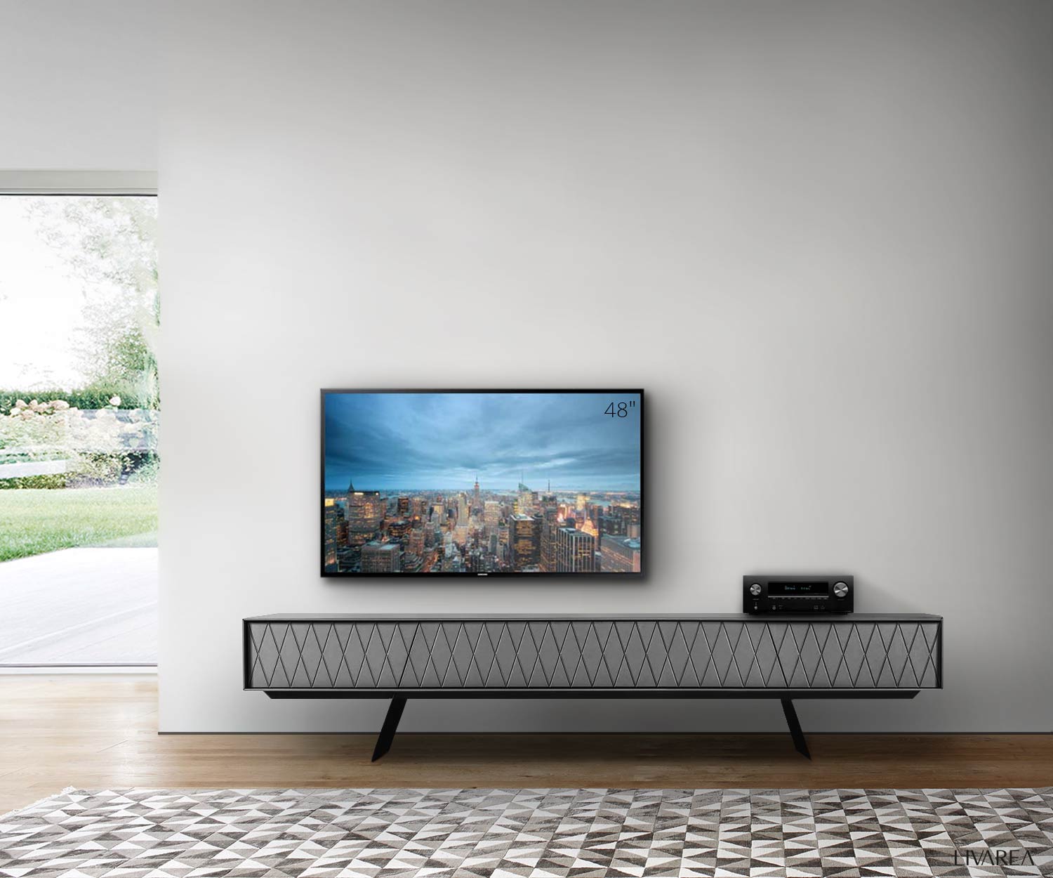 TV design Lowboard de al2 avec façade en gris foncé dans le salon