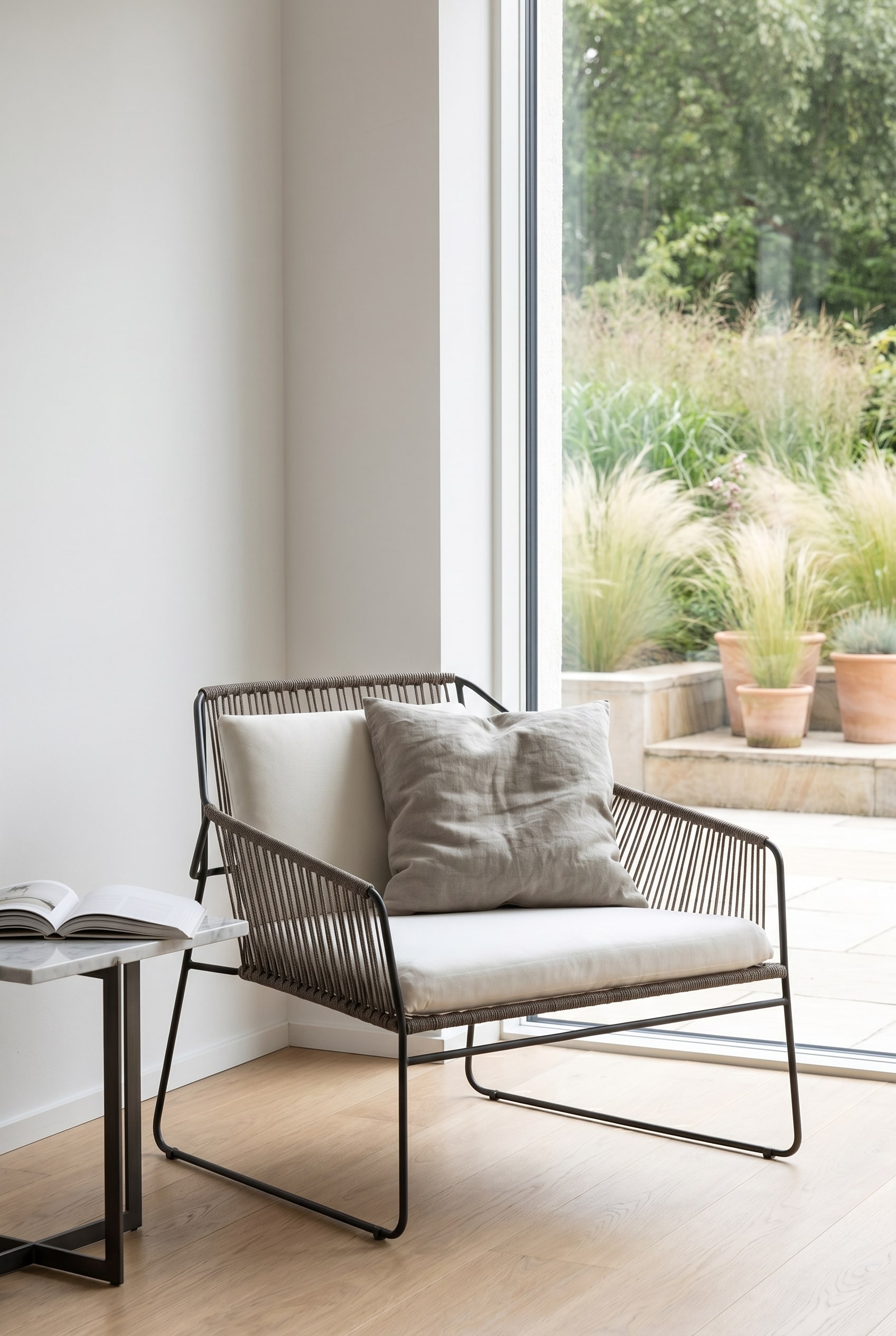 Eine Fr&uuml;hlings-Oase auf der Terrasse mit harmonischer, naturverbundener Dekoration