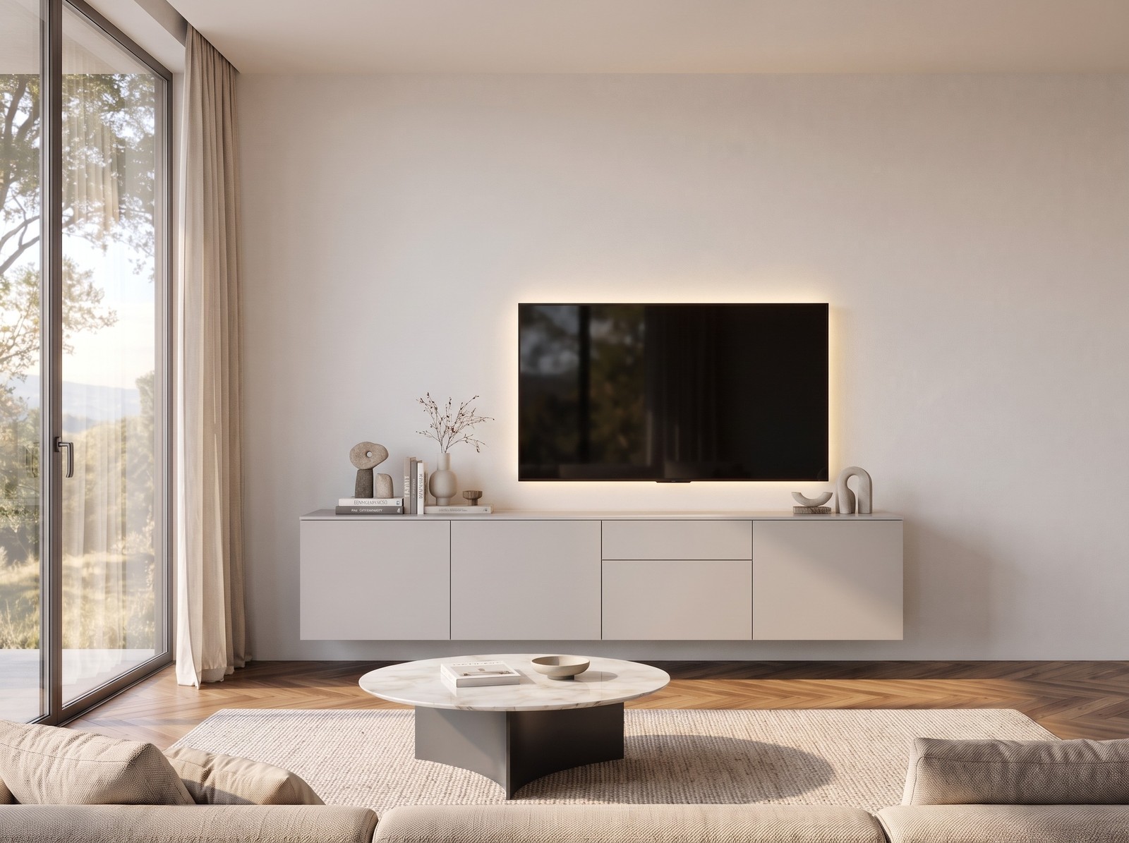 Livitalia TV-Sideboard Spaziora in Hellgrau matt, B 240 cm, hängend im Wohnzimmer Livitalia TV-Sideboard Spaziora in Hellgrau matt, B 240 cm, hängend im Wohnzimmer