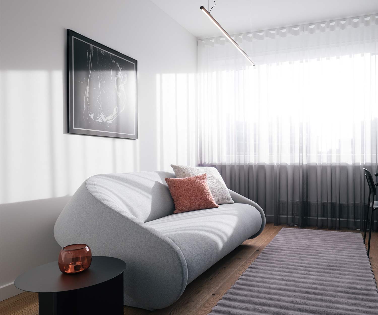 Exclusif Prostoria Canapé-lit Up Lift avec revêtement en tissu gris dans le salon