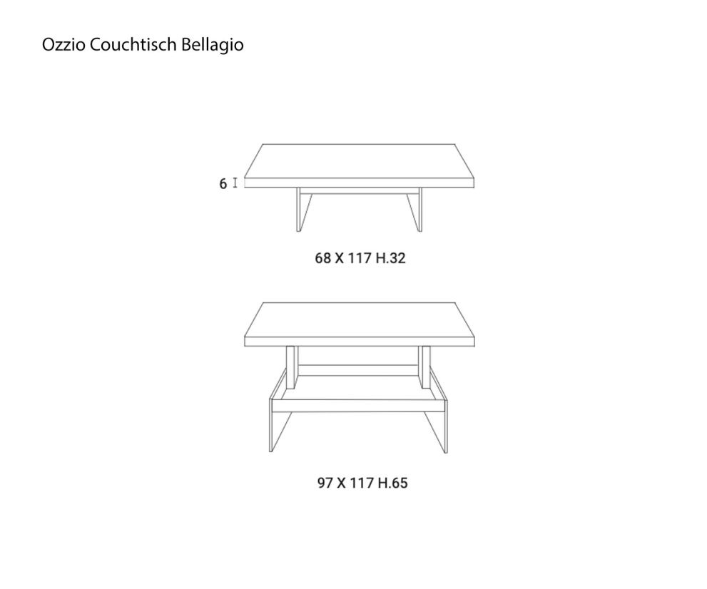 Esquisse Designer Table basse Bellagio de Ozzio Dimensions Dimensions