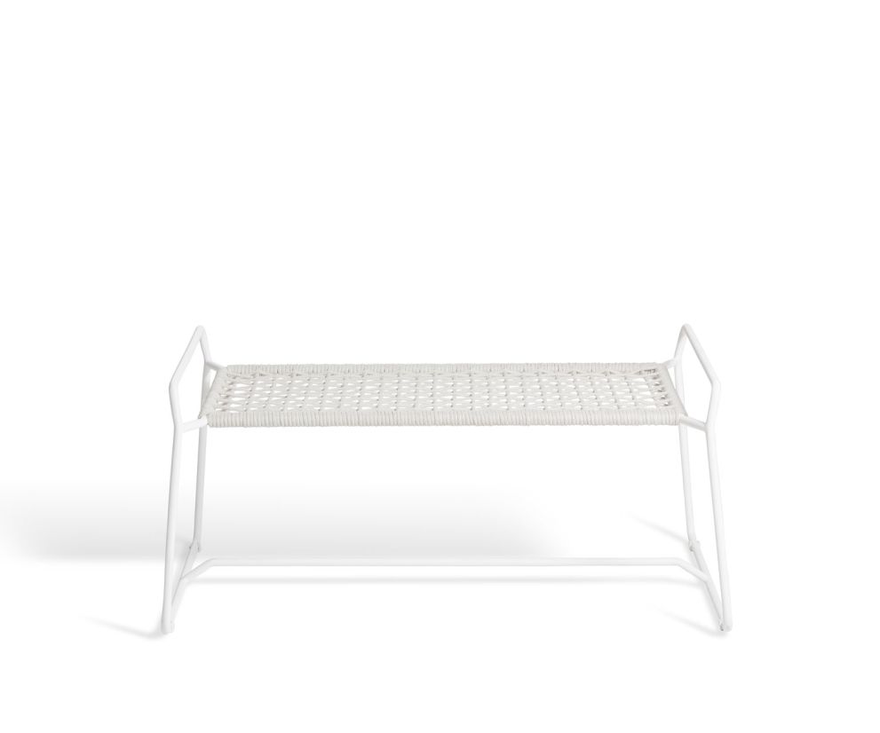 Oasiq Sandur Schnur Tabouret design avec coussin d'assise blanc sur cordelette blanche tressée