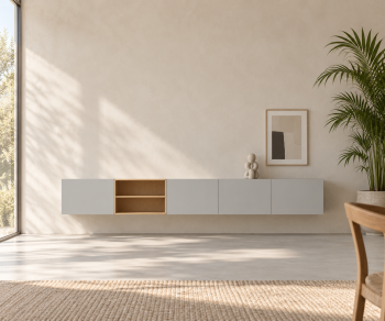 Livitalia Box 18 Buffet suspendu 300 cm – Gris clair mat + Chêne clair