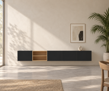 Livitalia Box 18 Buffet suspendu 300 cm – Noir mat + Chêne clair