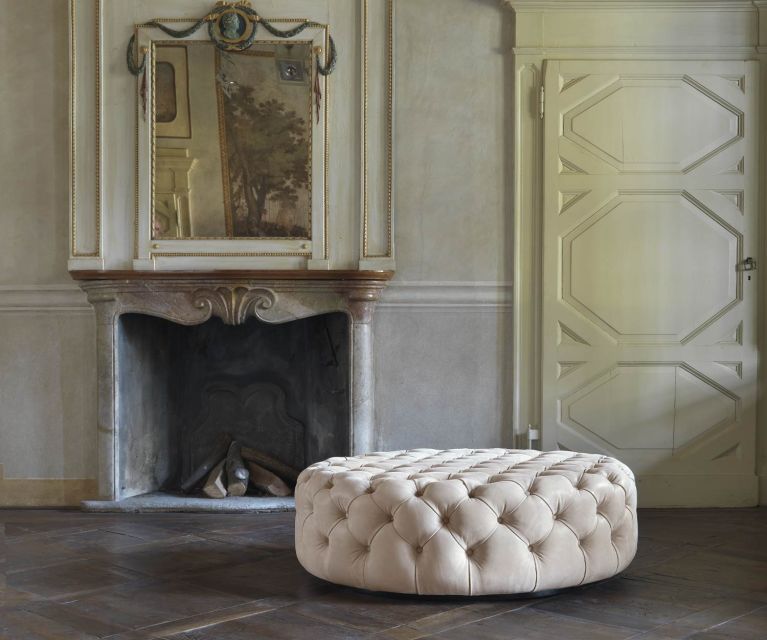 Rond Marelli Matisse Tabouret de cheminée en blanc Finition Capitonne