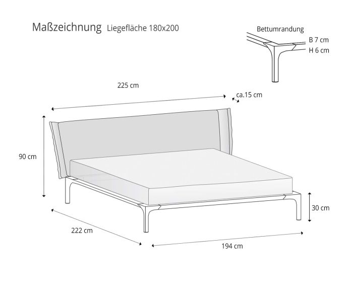 Surface de couchage 180x200 Lit design Park de Novamobili Esquisse Tailles Dimensions