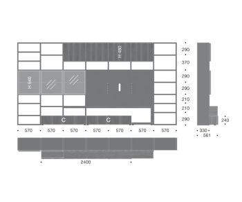 Livitalia Bibliothèque design C58 Dimensions Esquisse Dimensions