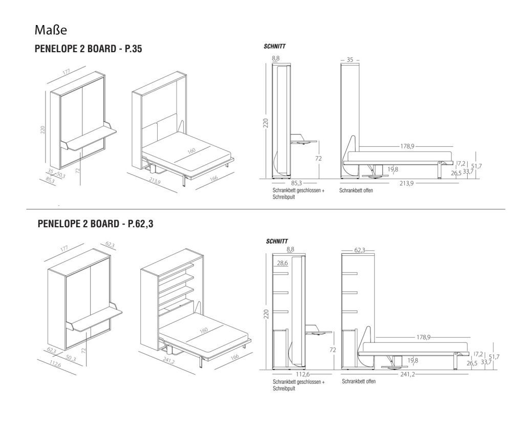 Lit escamotable design Penelope 2 Dimensions Esquisse