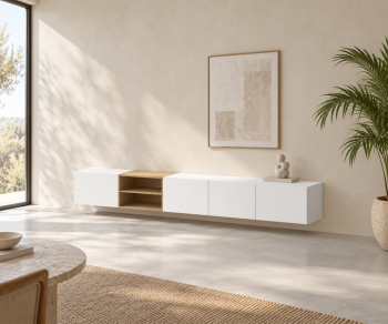 Livitalia Box 18 Buffet suspendu – Vue de biais · Blanc mat
