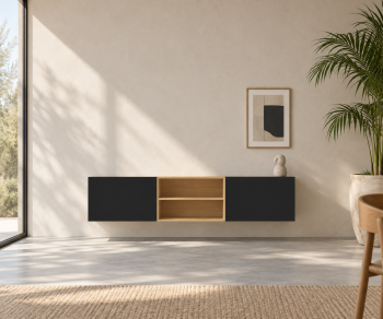 Livitalia Box 18 Buffet suspendu 180 cm – Noir mat + Chêne clair