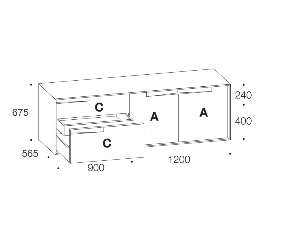 Livitalia Vela Design Sideboard Dimensions Esquisse Tailles Indication des tailles