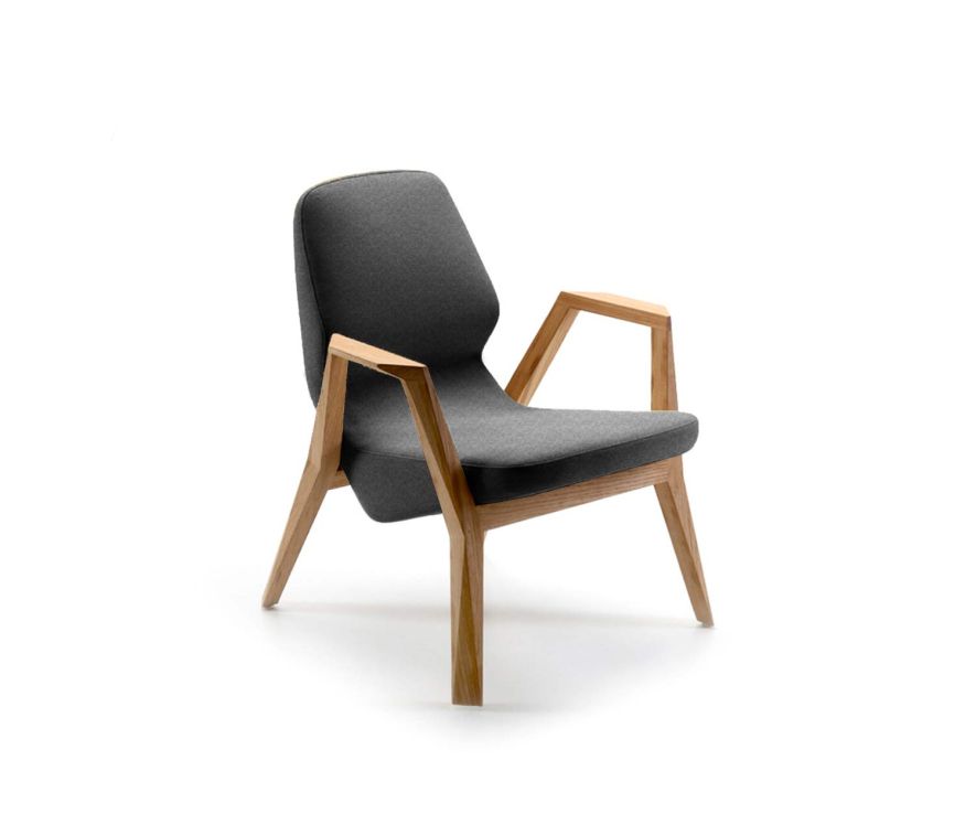 Prostoria Fauteuil design Oblique avec accoudoirs en bois massif gris foncé