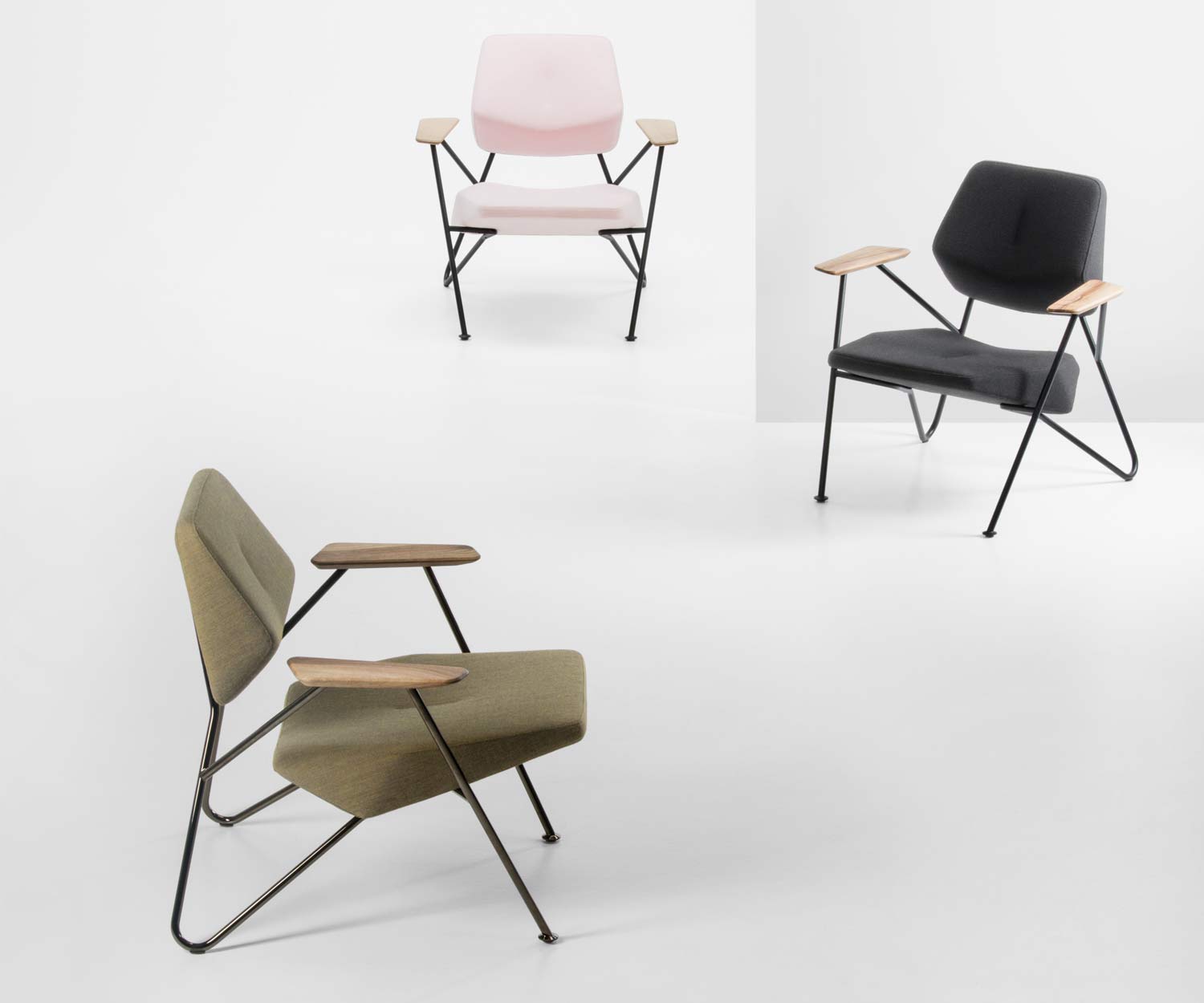 Prostoria Fauteuil design Polygon en vert, rose et gris