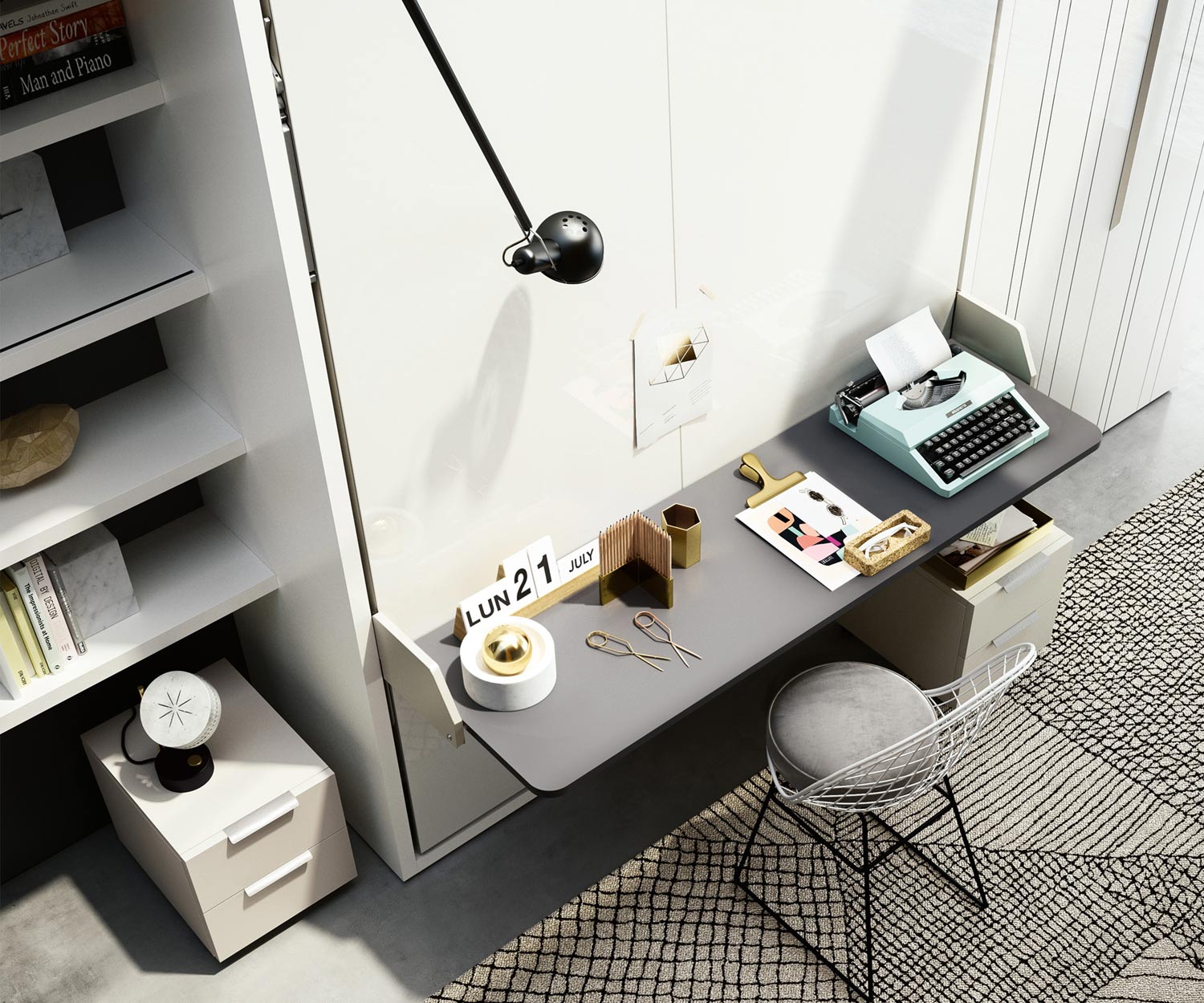 Clei Penelope 2 Lit armoire design avec bureau