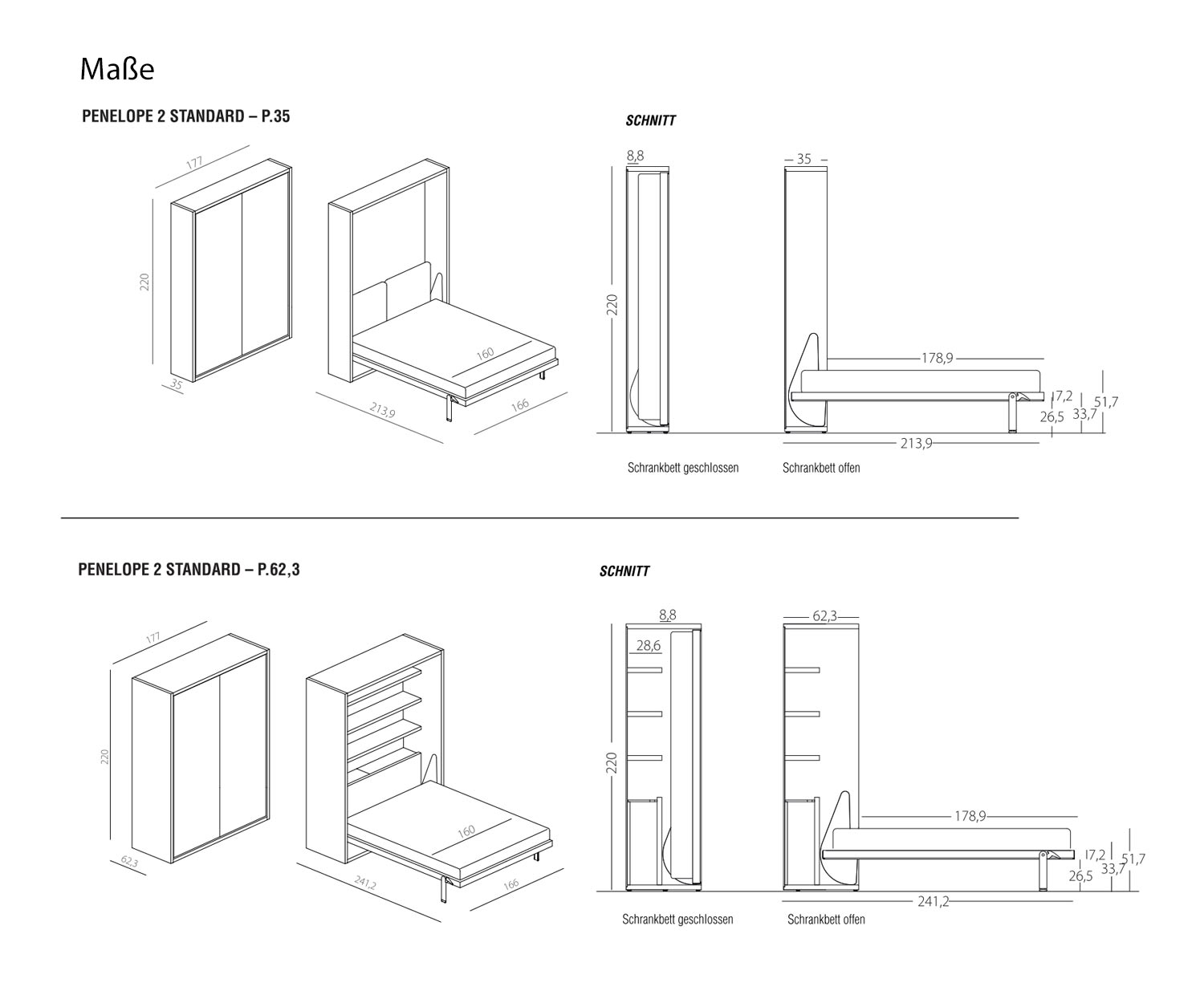 Clei Penelope 2 Design Lit escamotable Dimensions de l'esquisse