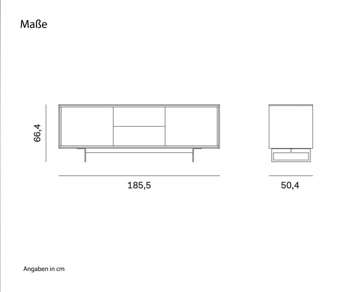 Sideboard design Schatten 3 de Novamobili Esquisse Dimensions tiroirs milieu