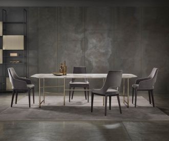 Marelli Table de salle à manger design en marbre de Kyoto avec plateau rectangulaire Table d'ambiance
